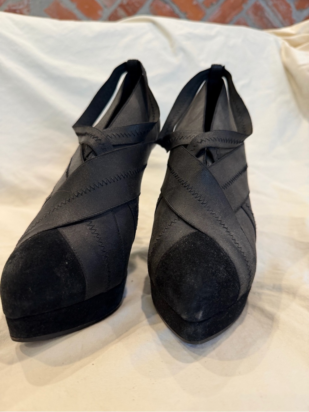 Yves Saint Laurent Black Crisscross Platform Heels